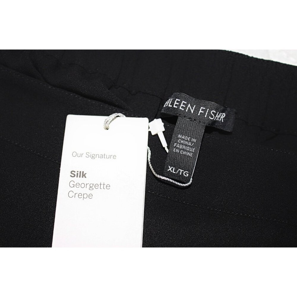 New w/Tags- Eileen Fisher Silk Georgette Crepe Wide Leg Sarong Pants, Black, XL - Picture 2 of 12